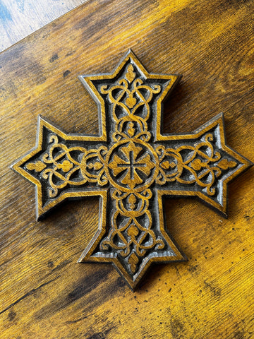 10" x 10" Coptic Wood Cross (Brown)