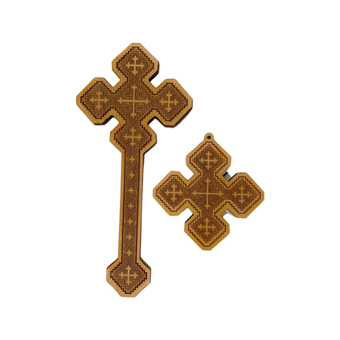 Coptic Hand Held Cross + Matching 4.25" Cross Necklace (Priest Size)