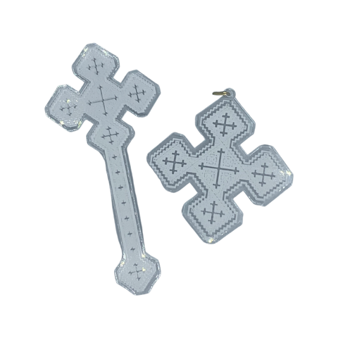 8” PLASTIC Priest cross + matching necklace cross